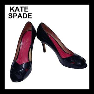 KATE SPADE Gwennie black patent leather open toe heels